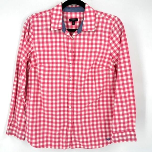 Talbots Pink Check Plaid‎ Button Down Medium Pet Chore Barn Country 100% cotton - Picture 1 of 10
